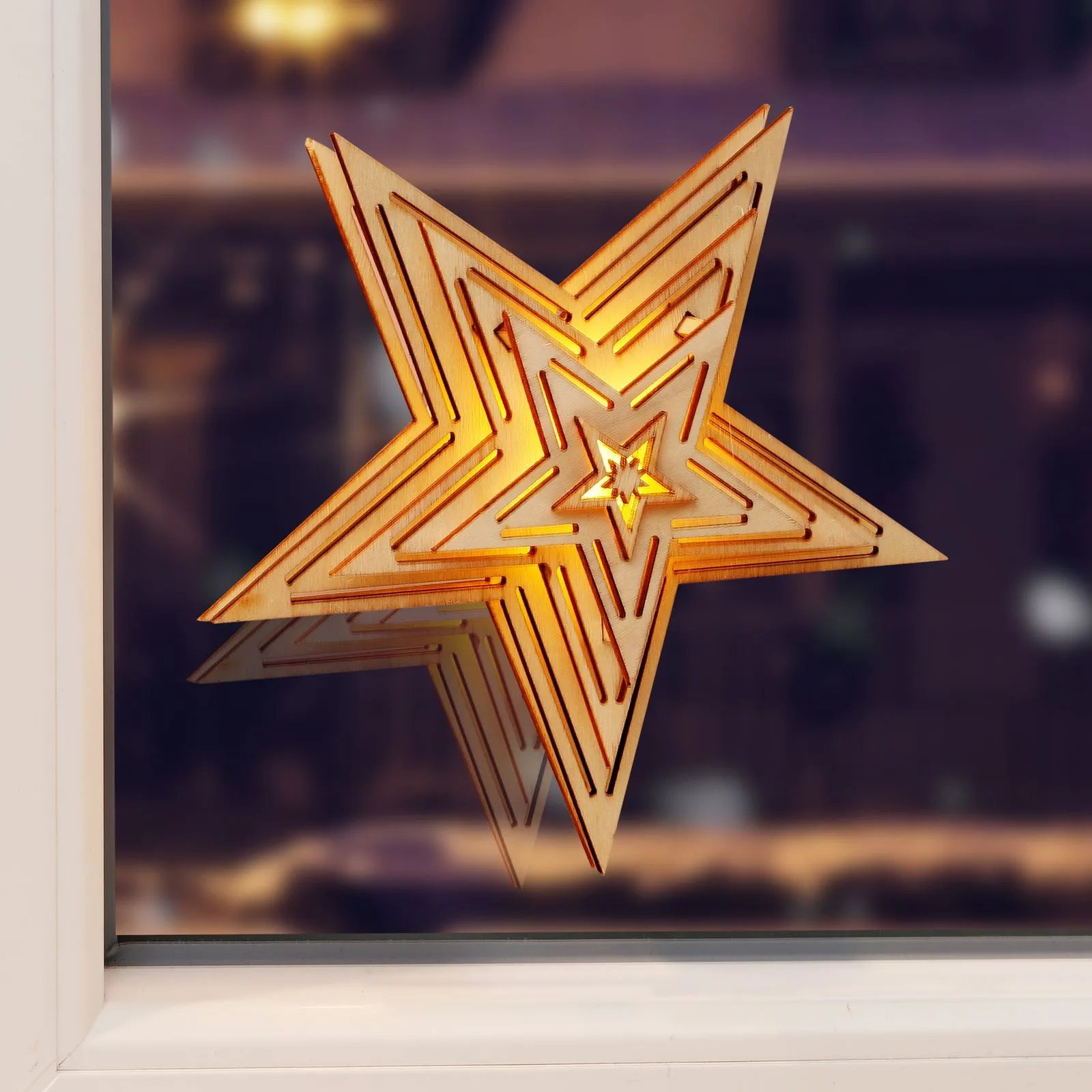 Holz Leuchtstern Fensterstern mit LED