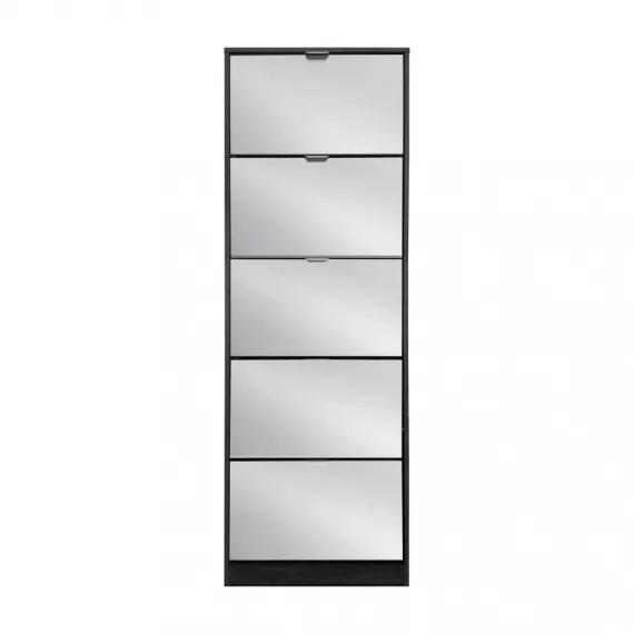 Schuhschrank 5 Türen SUSIE Spiegeltüren und dunkelgraue Holzstruktur