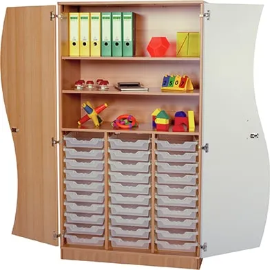 Schrank mit Wellentüren, 2 Einlegeböden und 30 ErgoTrayBoxen