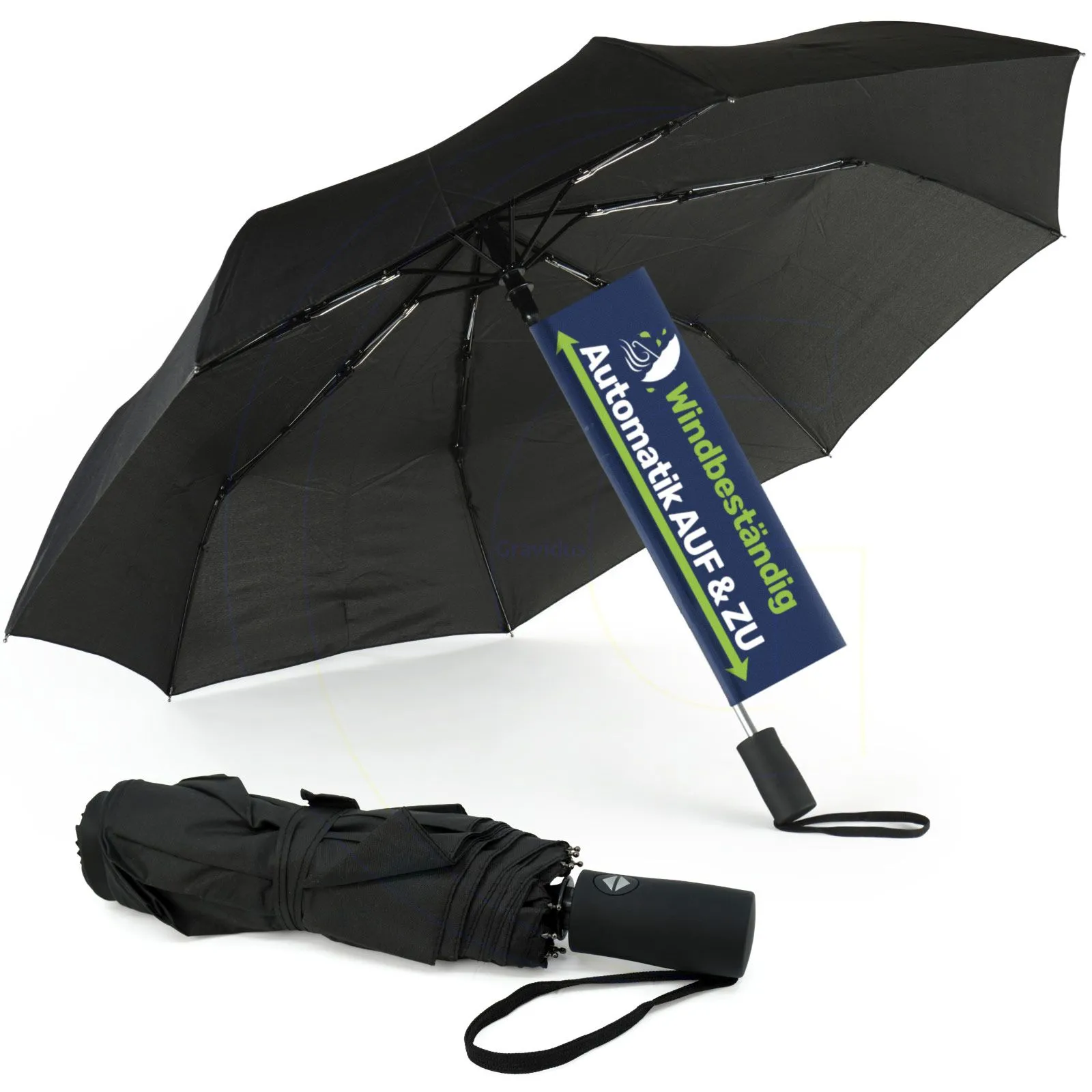 Regenschirm Automatiktaschenschirm windfest 97 cm schwarz mit Hülle