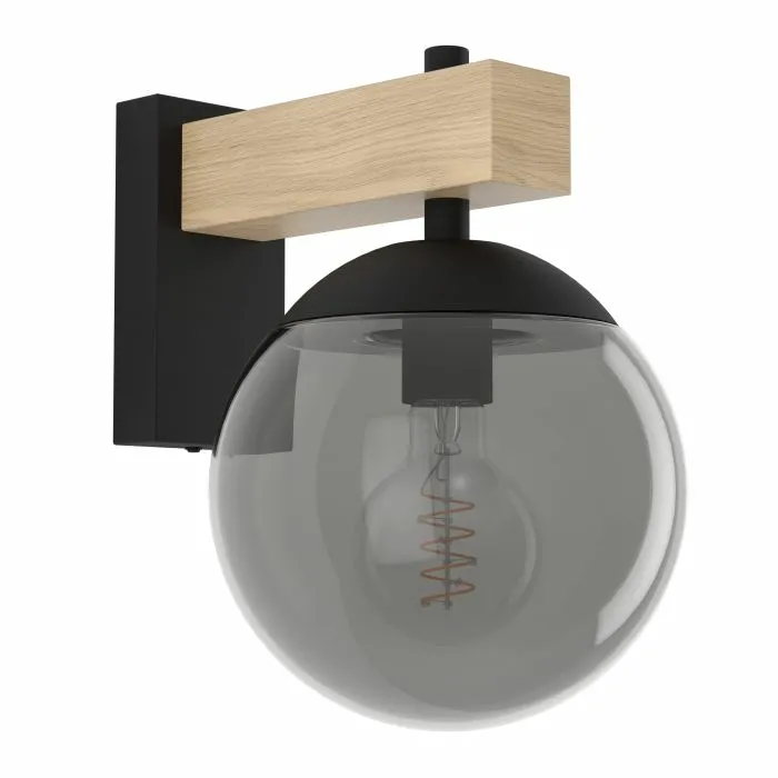 Eglo Außenwandleuchte Bufalata Wandleuchte Wandlampe E27 Schwarz Holz Glas Rauch B-Ware