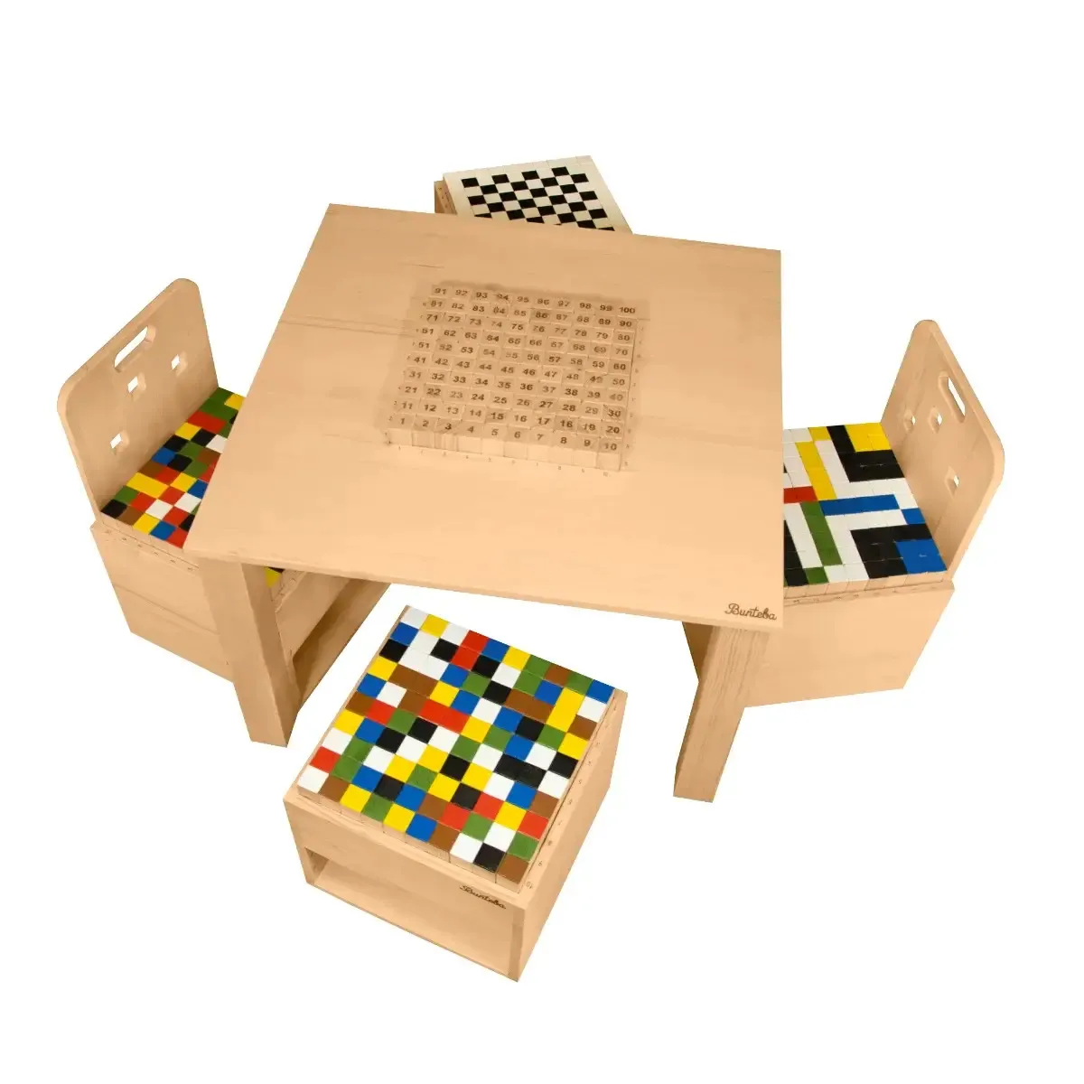 Bunteba 5er-Set bestehend aus zwei Stühlen, zwei Hockern und einem Tisch