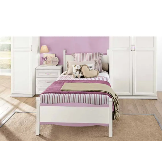 Klassisches Einzelbett mit farbigem Anastasia-Kopfteil.