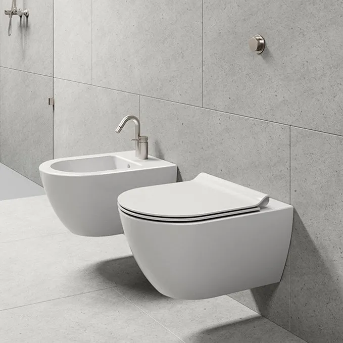 GSI CERAMICA PURA WC UND BIDET WANDHÄNGEND MIT WC SITZ SOFT CLOSE GLÄNZEND WEISS
