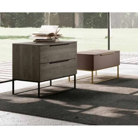 Minerva Nachttisch 1 oder 2 Schubladen mit Metallstruktur Imab Group
