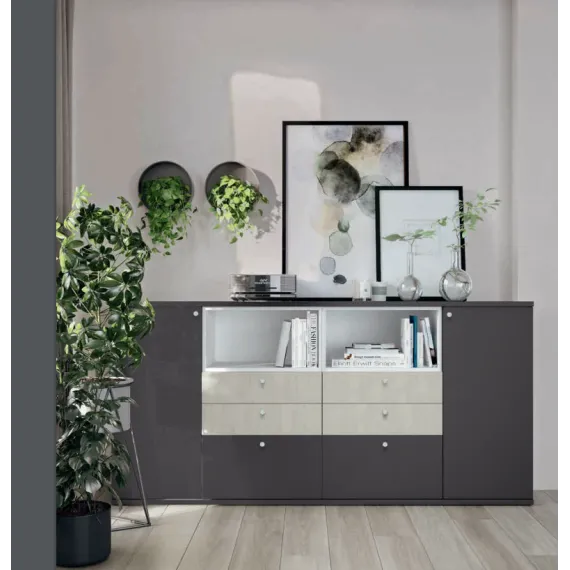 Kommode mit Türen, Schubladen und offenen Fächern L106