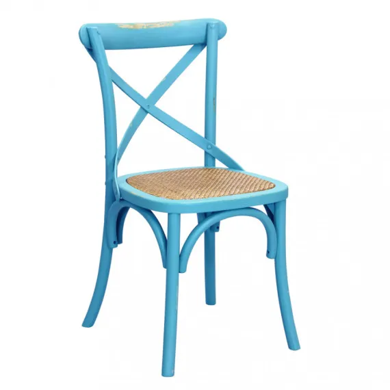 Vintage-Holzstuhl CROSS lackiert blau