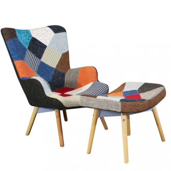 Sessel mit Fußstütze VERSAILLES im mehrfarbigen Patchwork