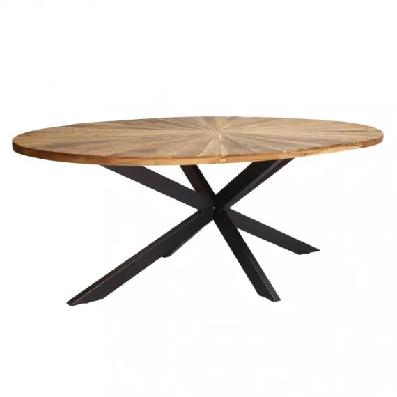 Ovaler Tisch mit Holzplatte und geflochtenen Metallbeinen COLTON