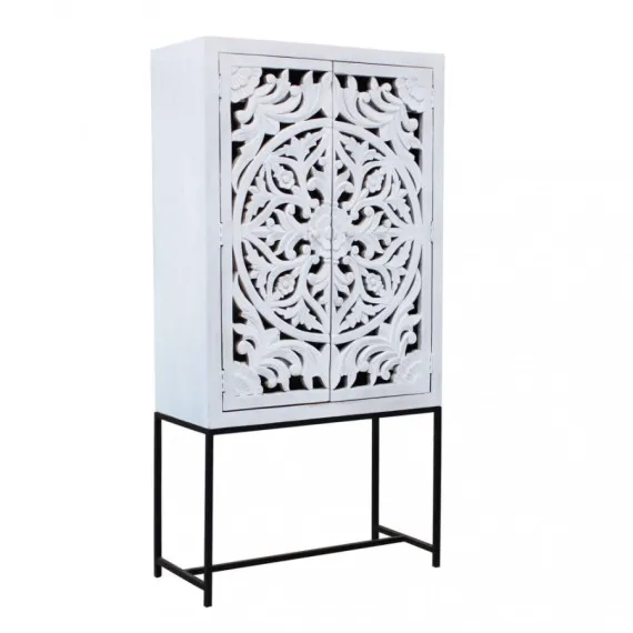 Hohe Holzkommode mit gebleichtem Dekor und Eisenfüßen ADRIAN