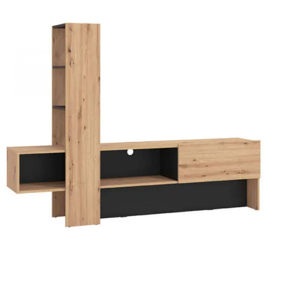 TV-Ständer in hellem Eichenholz und Schwarz Orense