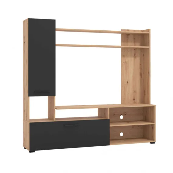 Wohnwand BRAGA in handwerklicher Eiche und Schwarz mit TV-Fach