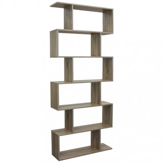 Bücherregal aus Melamin in Holzfarbe mit sechs Regalböden ALANA