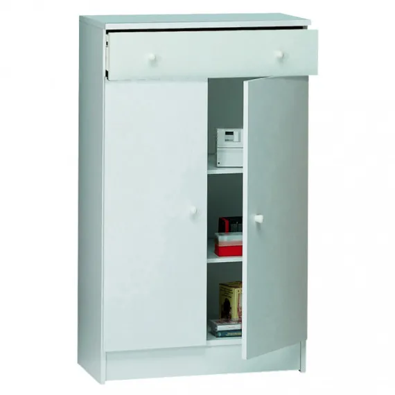 Schrank mit 2 Türen und 1 Schublade in glattem Weiß, 62 cm