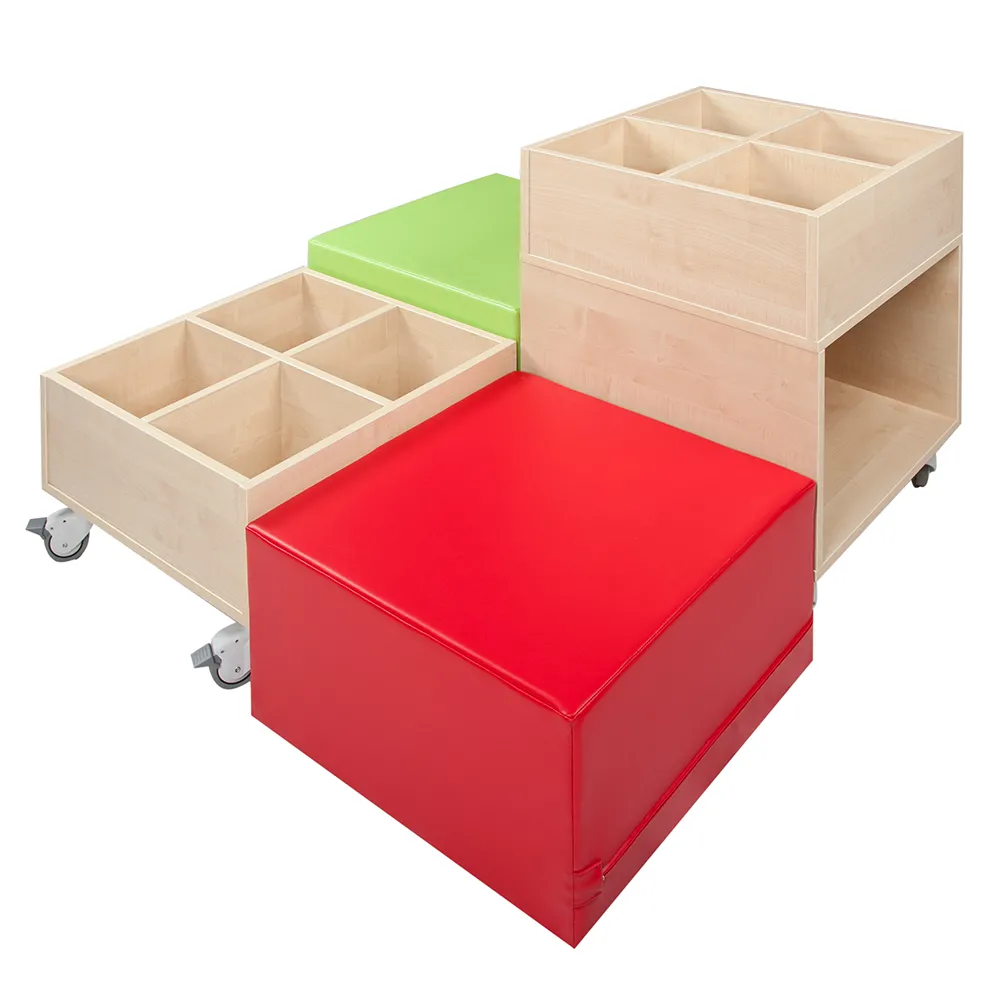 "Cube Bücherinsel L" - 2 Hocker und Kisten im Set