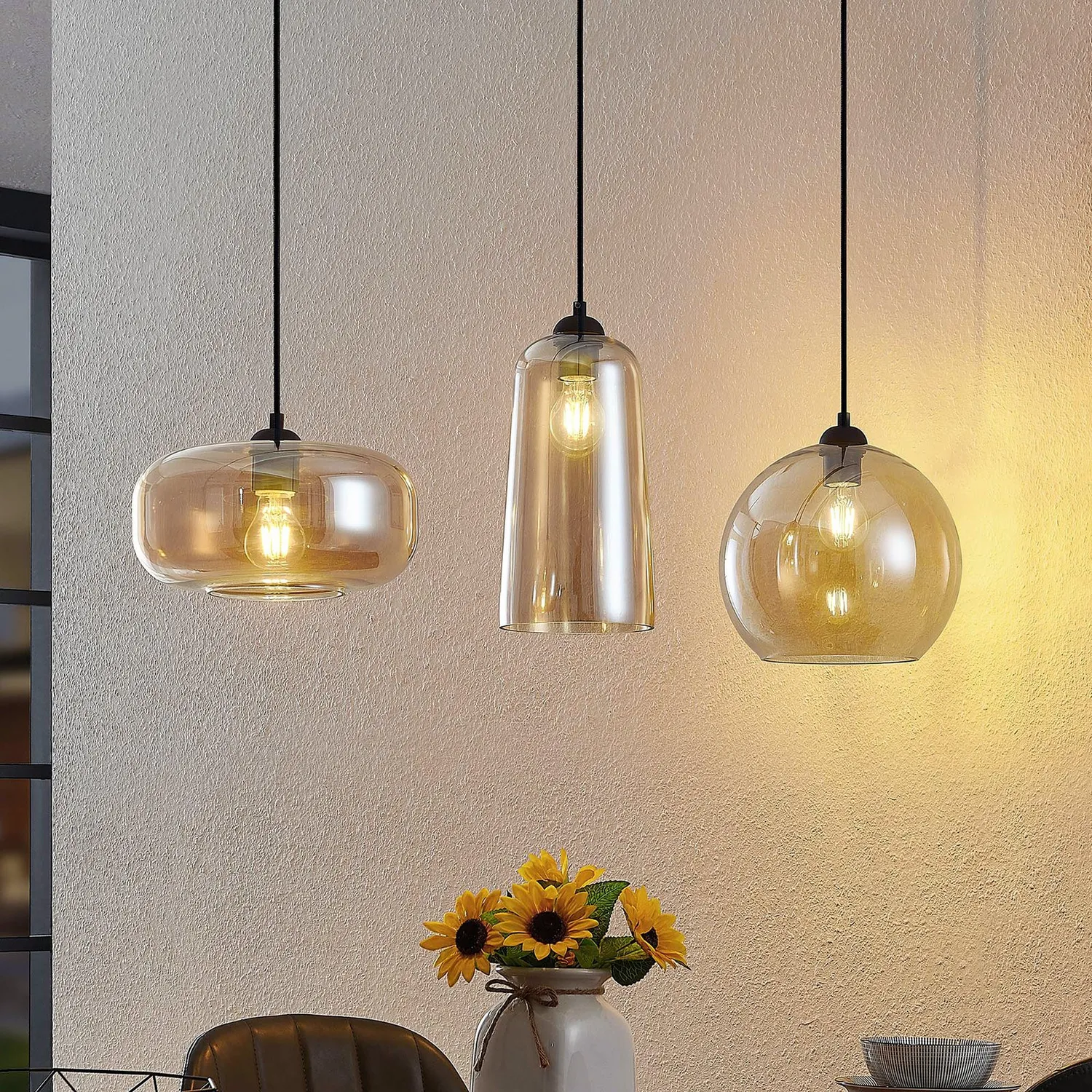 Lucande Wilja Hängeleuchte Hängeleuchte Lampe Leuchte E27 Dreiflammig Amber679 B-Ware
