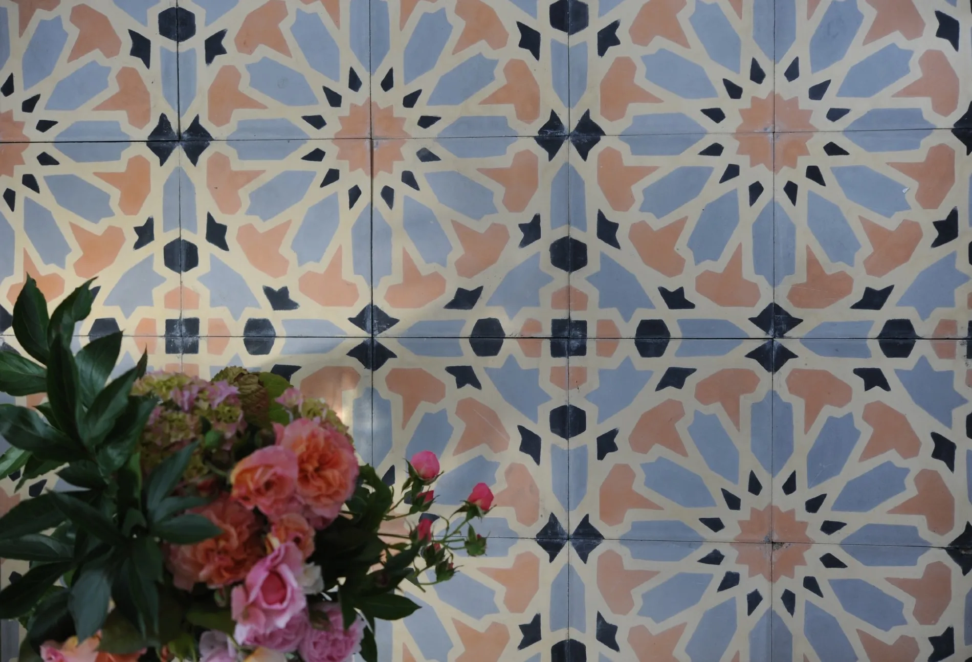 Zementfliese, multicolor, T 20 cm, B 20 cm, H 1,5 cm