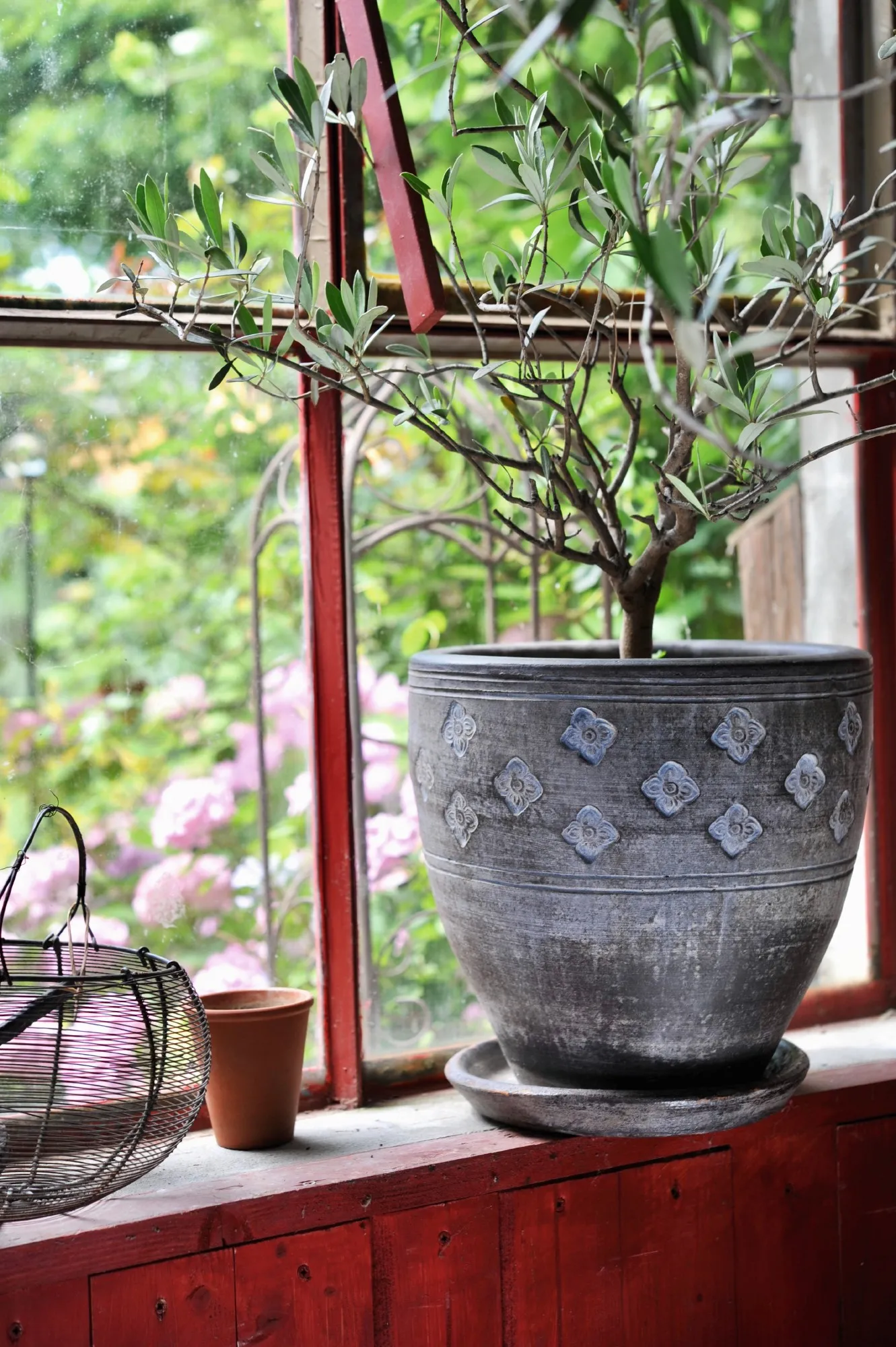 hoher Übertopf L, grau, Ø 36 cm, H 36 cm