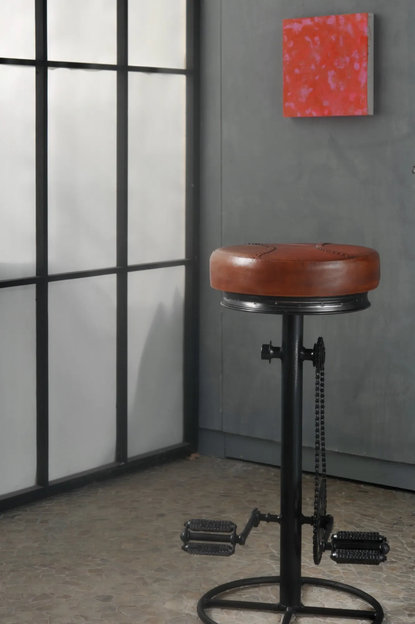 Barhocker 'Bicycle II', braun, silber, Ø 42 cm, H 80 cm