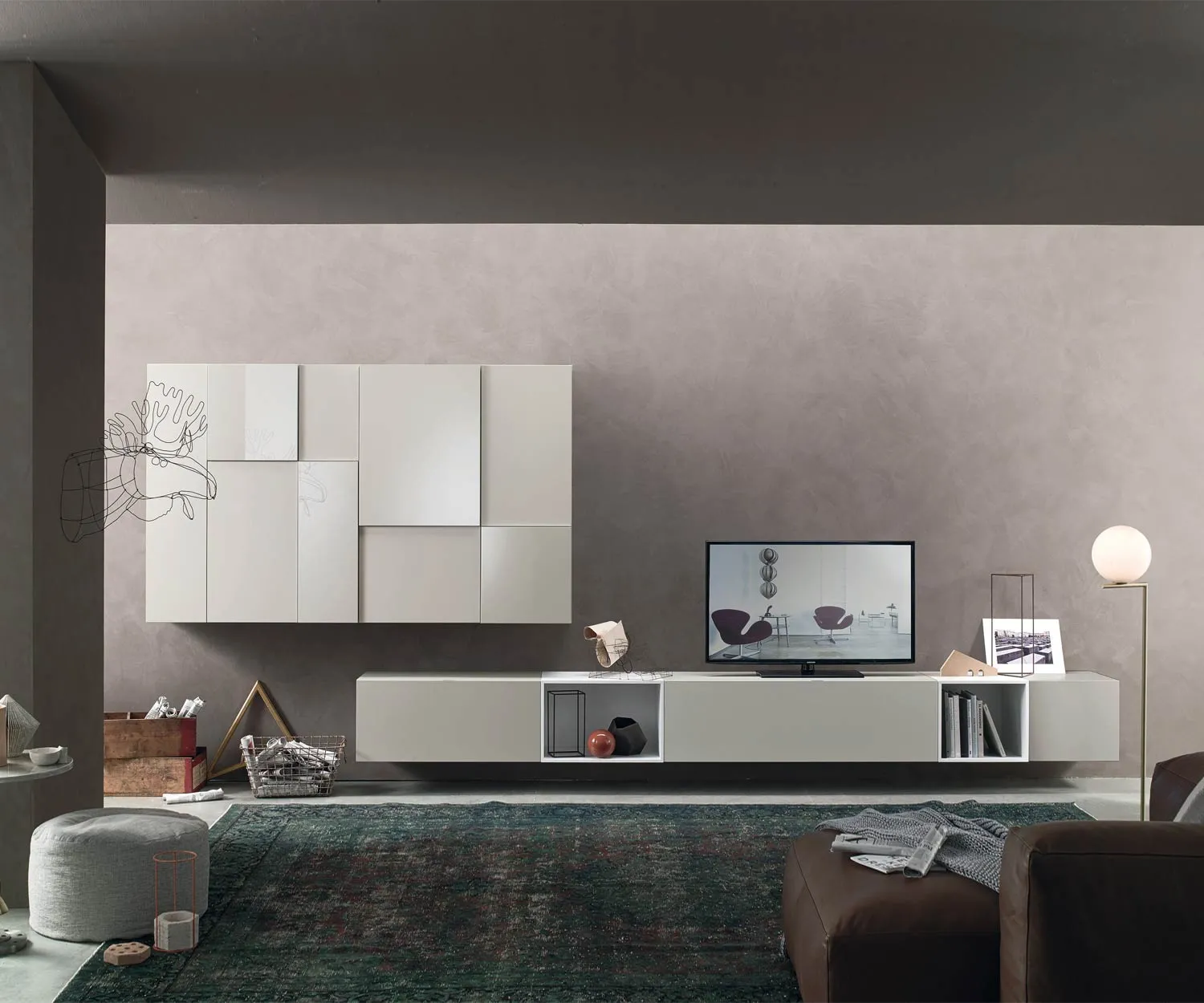 Livitalia hängende Design Wohnwand C07 Lowboard offen