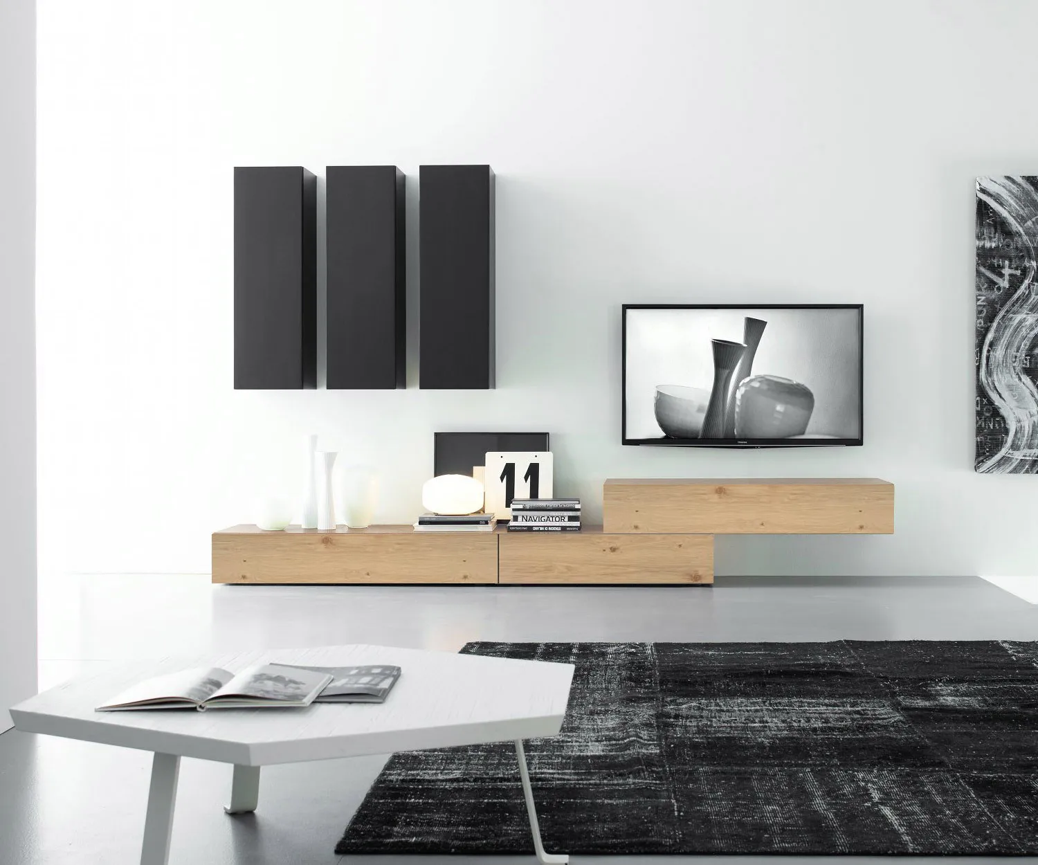 Livitalia Furniert Design Wohnwand C14B Eiche Hell