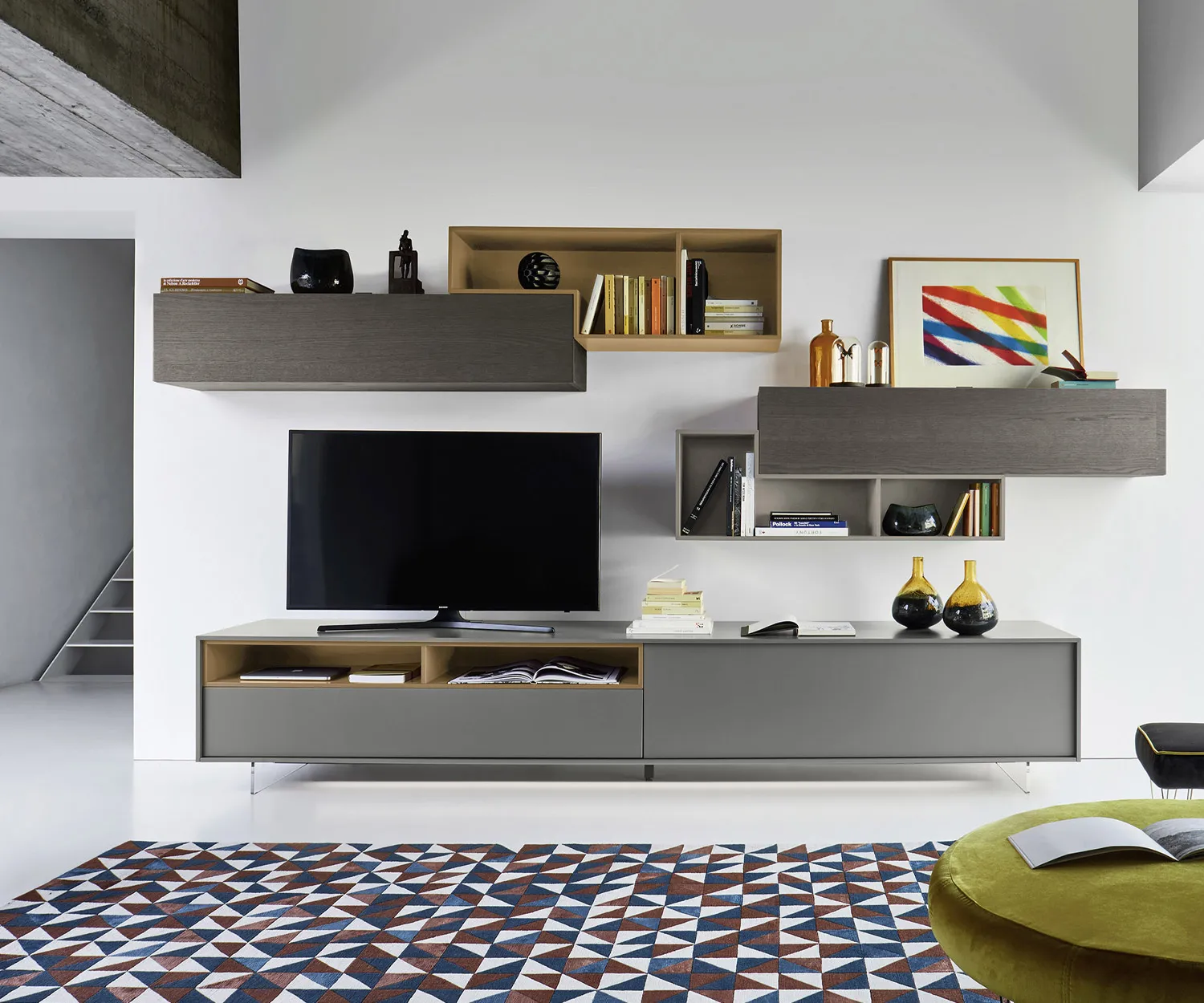 Livitalia Design TV Wohnwand C21 hängend Eiche Grau Matt