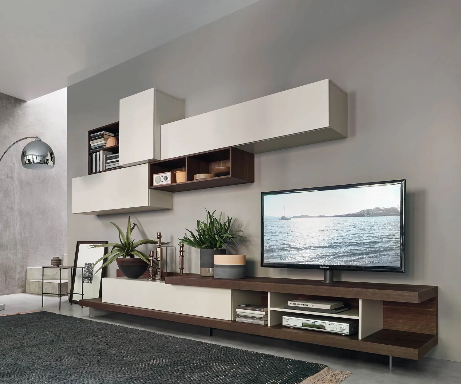 Livitalia Design Wohnwand C52 mit drehbarer TV Halterung