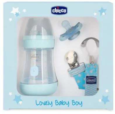 Chicco Perfect5 Newborn Set Anti-Kolik-Flasche + Mini Soft Schnuller + Boy Gurt