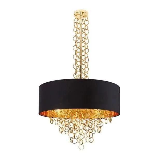 Crown Pendelleuchte 5xE27 rund gold Lampenschirm schwarz P0293 Maxlight