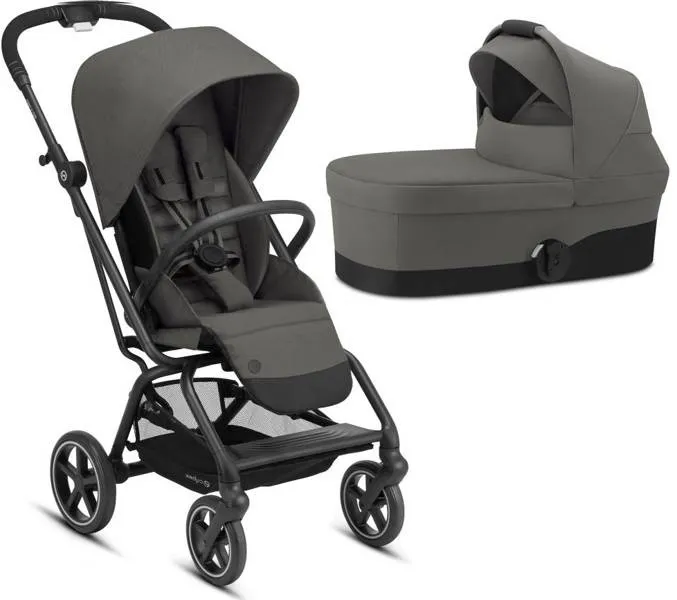 Cybex Eezy S Twist + Plus 2 Kinderwagen + Babytragetasche S Soho Grau - Schwarzer Rahmen