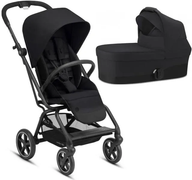 Cybex Eezy S Twist + Plus 2 Kinderwagen + Tragewanne S Deep Black - Schwarzer Rahmen