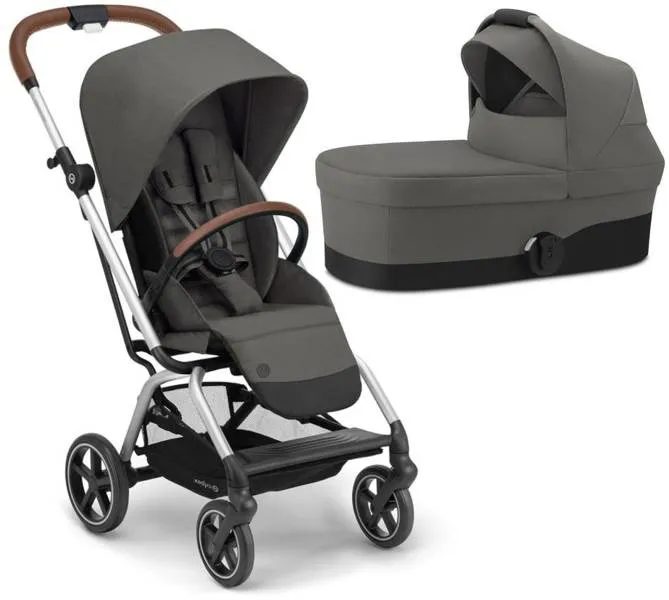Cybex Eezy S Twist + Plus 2 Lux Kinderwagen + Babytragetasche S Soho Grau - Silber Rahmen
