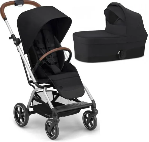 Cybex Eezy S Twist + Plus 2 Lux Kinderwagen + Babytragetasche S Tiefschwarz - Gestell Silber