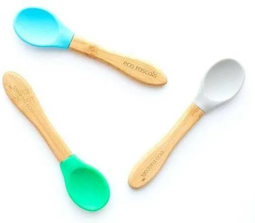 Ecorascals 3er Set Bambuslöffel mit Silikonhülle Blau Grau Grün