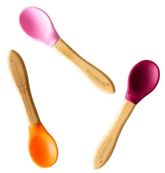Ecorascals Satz von 3 Bambus Teelöffel mit Silikonhülle Rot Rosa Orange