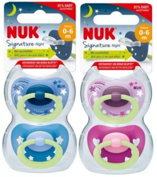 NUK Silikon-Schnuller 0-6m-cy SIGNATURE NIGHT 2 Stk.