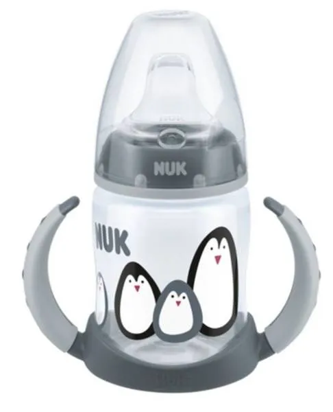 Nuk PP 150 ml Flasche mit Griffen und Silikonmundstück Monochrom Nippel Grau