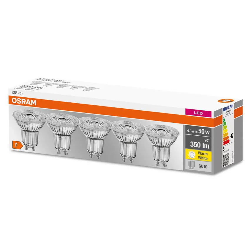 Satz von 5x LED-Glühbirnen GU10 4.3W 2700K 350lm 36° Osram