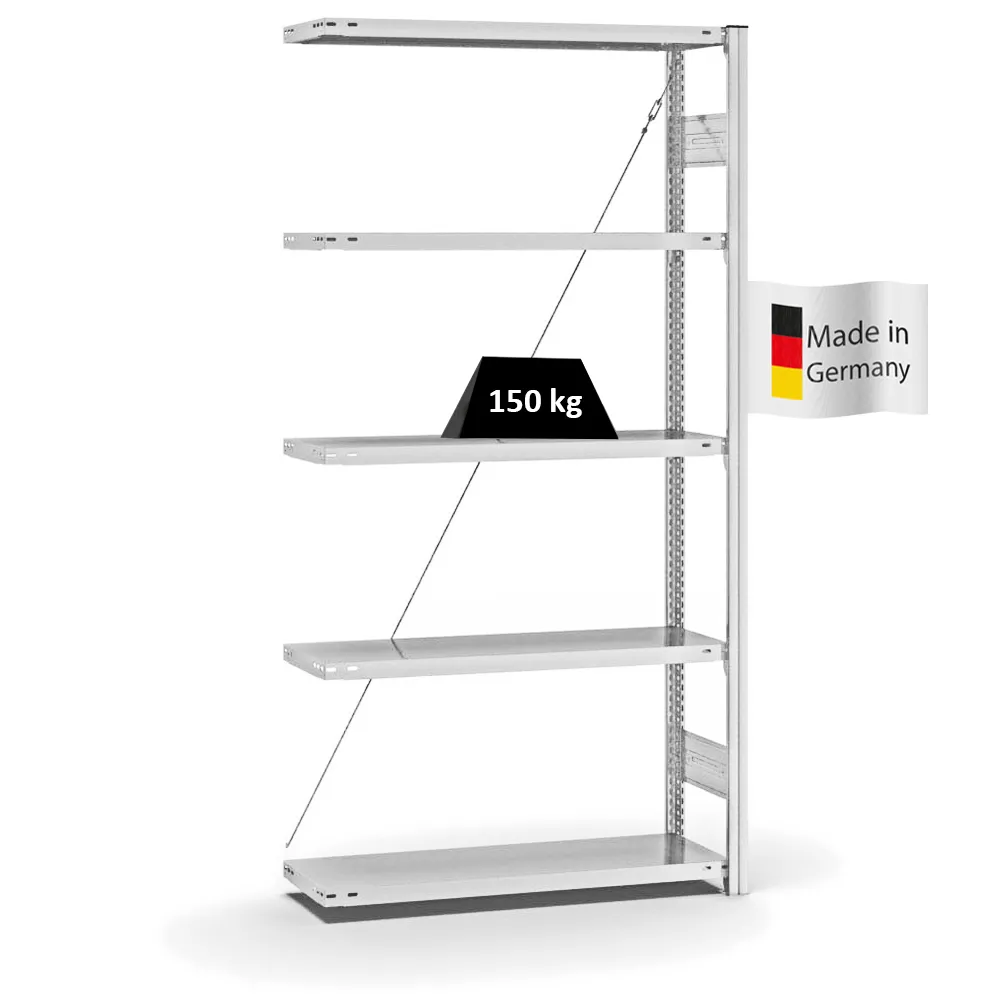 Antibakterielles Fachbodenregal Stecksystem T-Profil | Anbauregal | HxBxT 250x100x40cm | 6 Ebenen | Traglast 145kg | Antibakterielle Beschichtung | Weiß