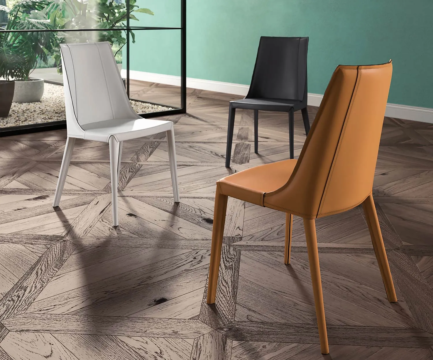 Ozzio Design Lederstuhl Loren S337 Schwarz Weiß Braun