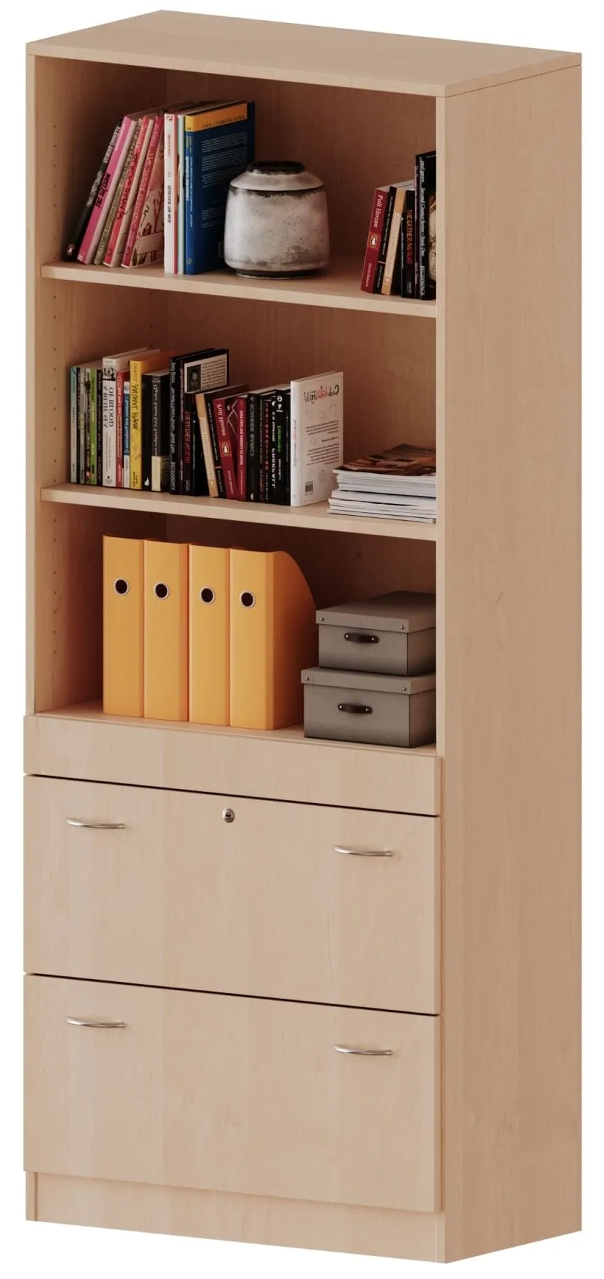 Schrank mit 2 Hängeregisterauszügen und 3 offenen Fächern, B/H 80 x 190 cm - EVO180 Serie