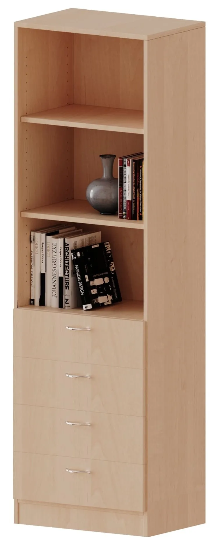 Kombischrank mit 4 breiten Schubladen und 3 offenen Fächern, B/H 60 x 190 cm - EVO180 Serie