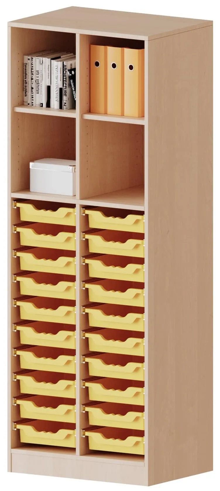 Regal mit 20 flachen ErgoTray Boxen und 4 offenen Fächern, B/H 70,3 x 190 cm - EVO180 Serie