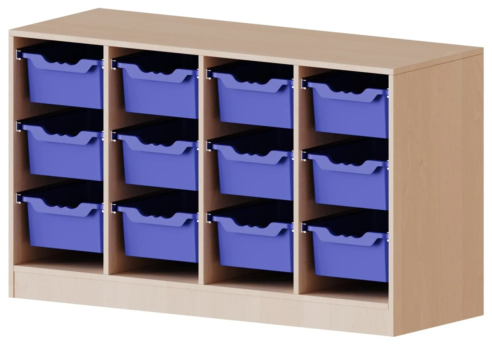 Regal vierreihig mit 12 hohen ErgoTray Boxen, B/H 138,7 x 82 cm - EVO180 Serie