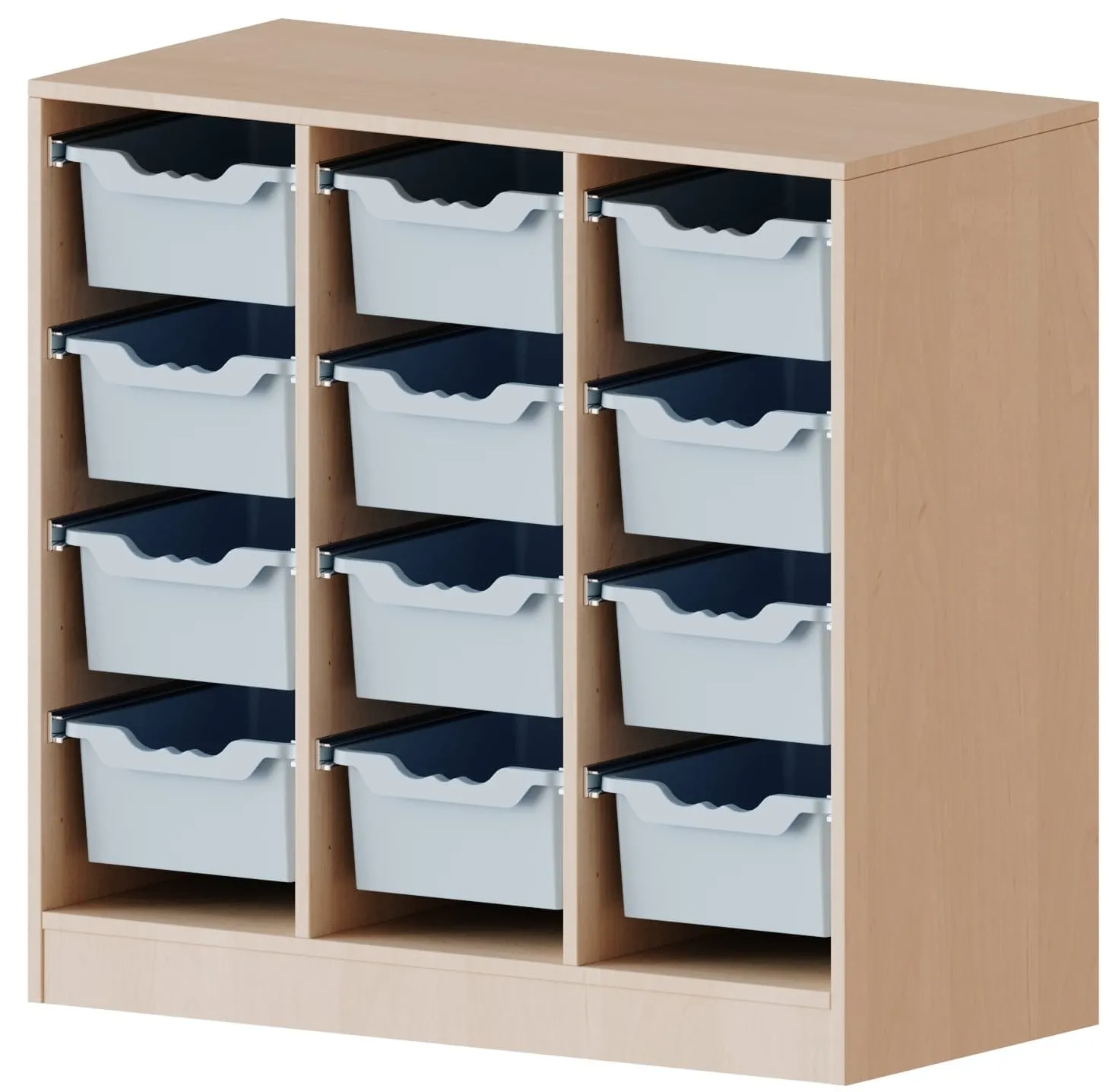 Regal dreireihig mit 12 hohen ErgoTray Boxen, B/H 104,5 x 100 cm - EVO180 Serie