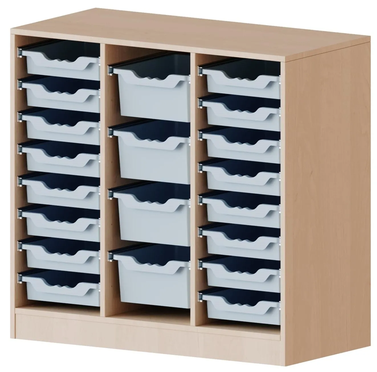 Regal mit 4 hohen und 16 flachen ErgoTray Boxen, B/H 104,5 x 100 cm - EVO180 Serie