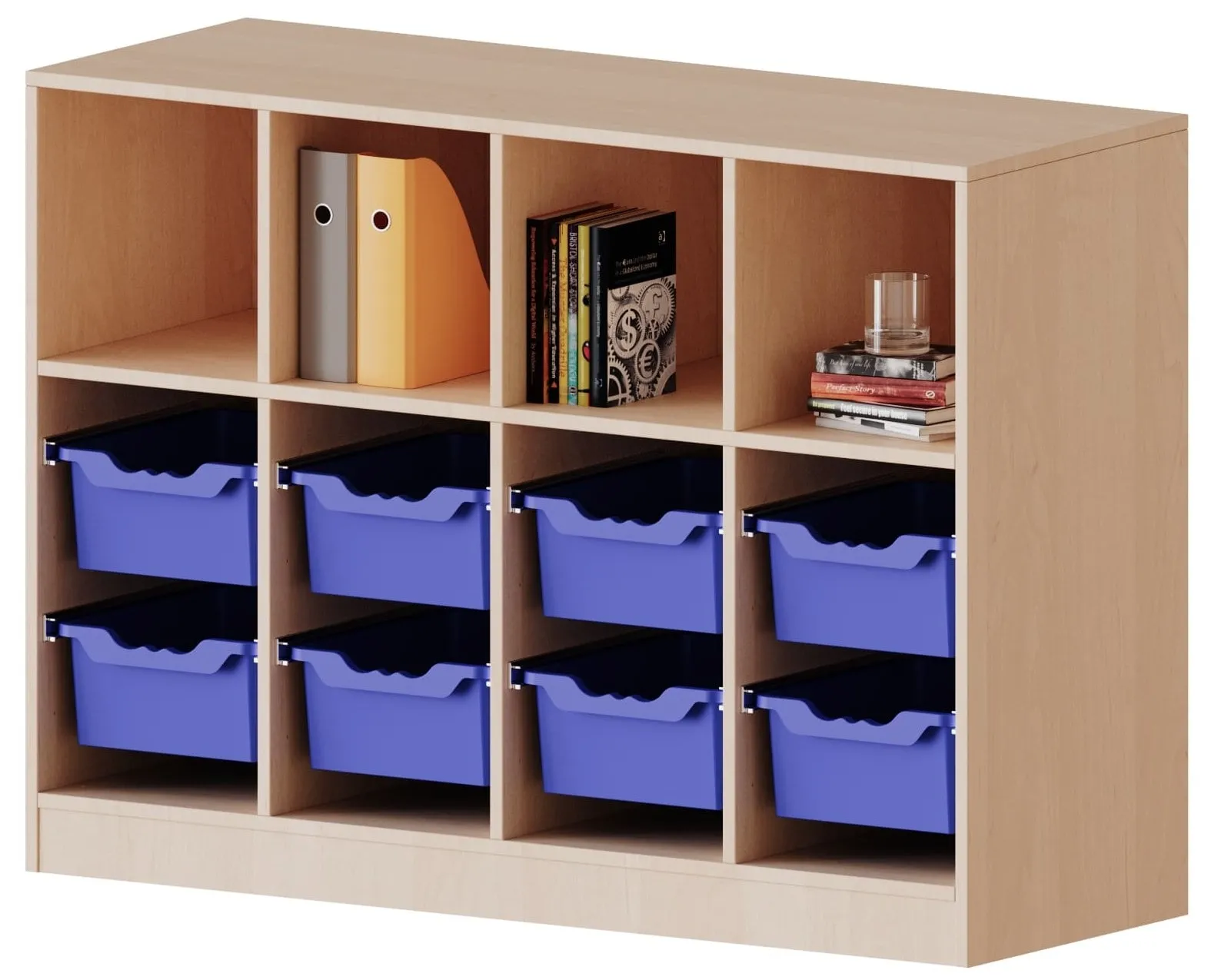 Regal mit 8 hohen ErgoTray Boxen und 4 Fächern, B/H 138,7 x 100 cm - EVO180 Serie