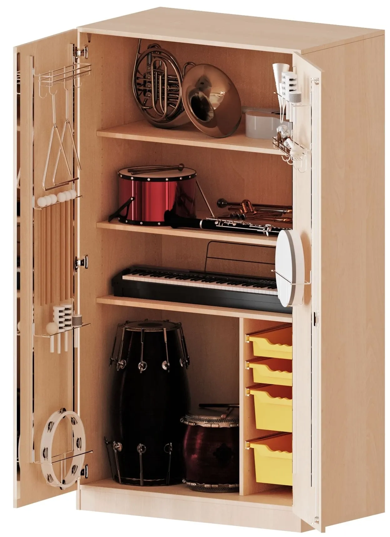 Musikschrank mit 4 ErgoTray Boxen und 2 Einlegeböden, B/H/T 104,5 x 190 x 60 cm - EVO180 Serie