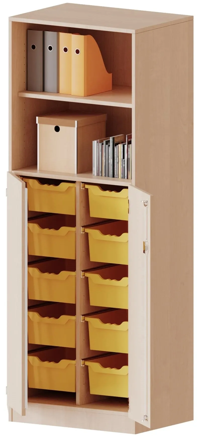 Kombischrank mit 10 hohen ErgoTray Boxen und 2 oder 4 offenen Fächern, Breite 70,3 cm - EVO180 Serie