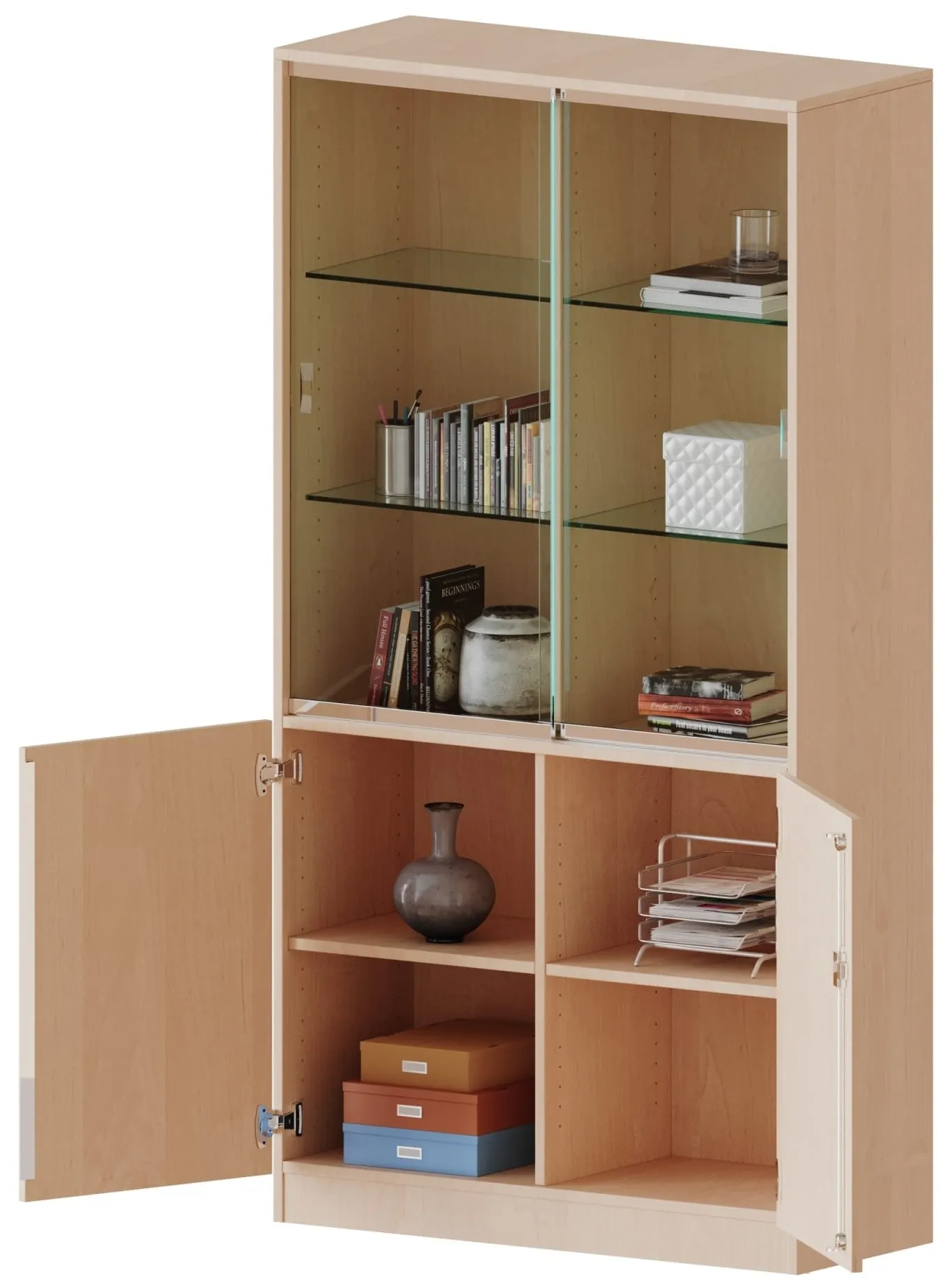 Kombischrank zweireihig mit 5 Ordnerhöhen davon 3 mit Glasschiebetür, Höhe 190 cm - EVO180 Serie